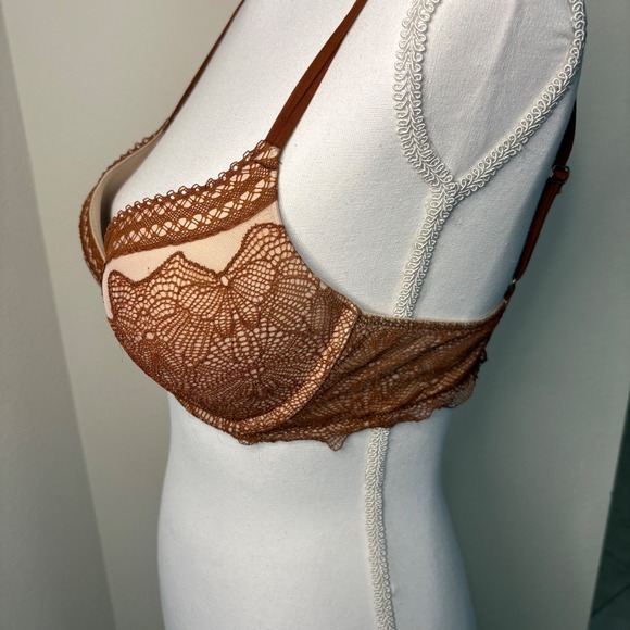 Victoria's Secret Push Up Bra Lace Trim Brown Tan Size 36B - Picture 2 of 4